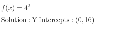 The f(x)=4^2 is Y Intercepts: (0,16)